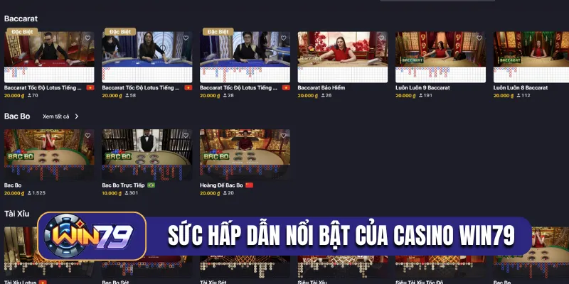 Sức hấp dẫn nổi bật của casino Win79